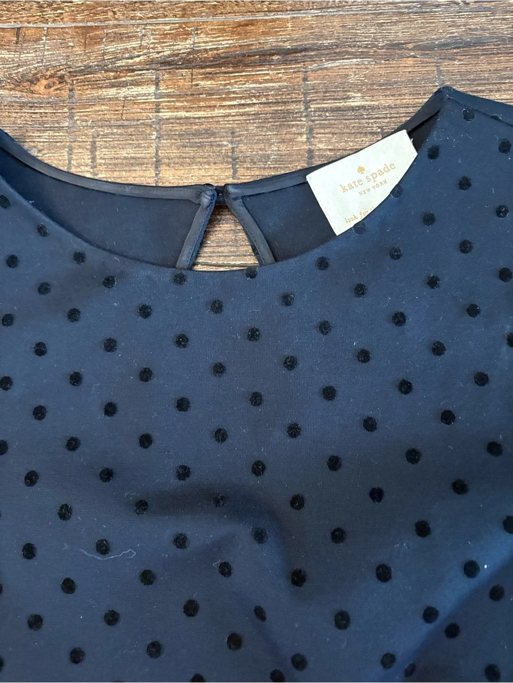 Kate Spade Polka Swiss Dot Dress Womens M Black 3/4 Sleeve Keyhole